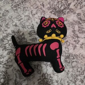Pink and Black Skeleton Cat Plush Toy